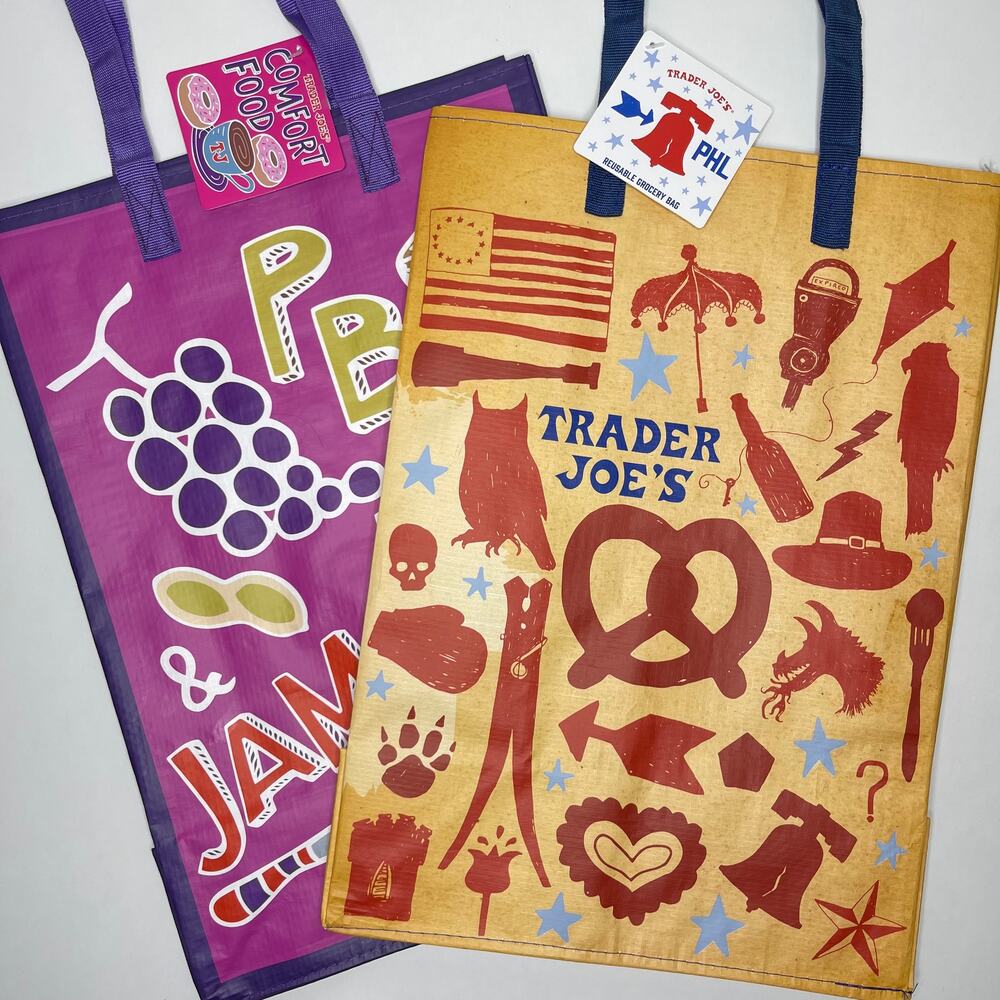 Set of 2 — Trader Joe’s Reusable Tote Bags COMFORT FOOD + PENNSYLVANIA PHILLY PA
